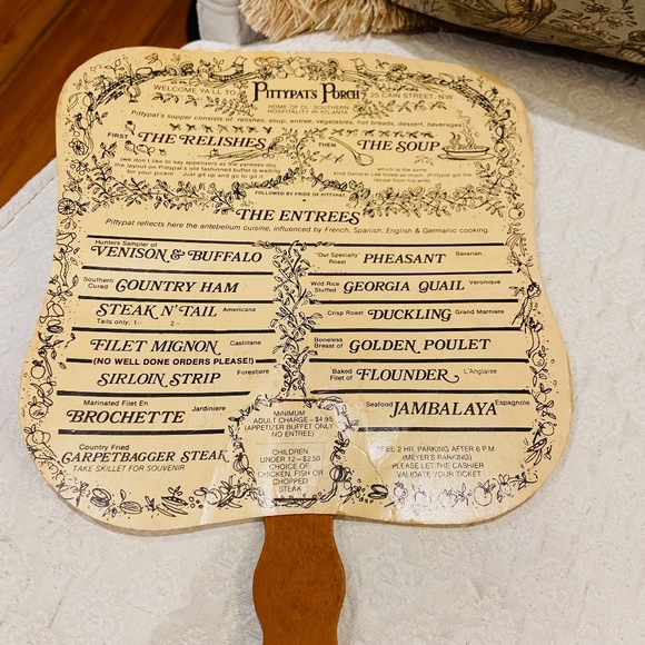 F7-Vintage Pittypat's Porch Atlanta Menu Hand Fan - Picture 3 of 9